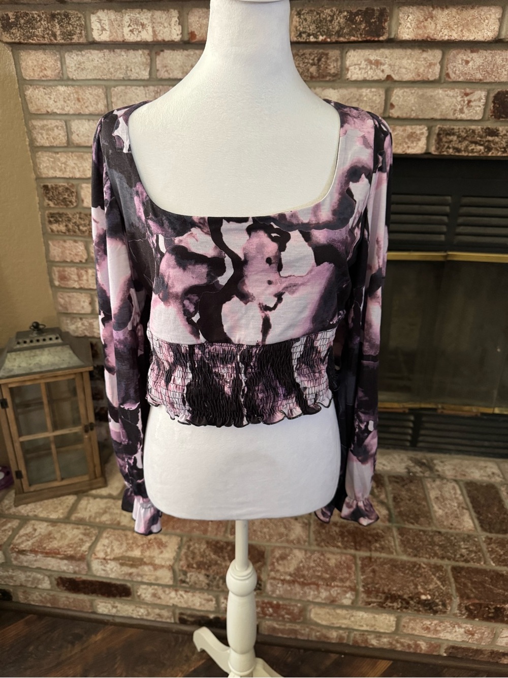 Topshop Purple Floral Smocked Crop Top - Picture 3 of 5